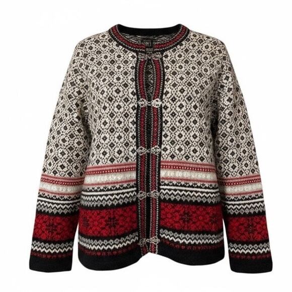 Vintage SKYR Norway Wool Cardigan Nordic Pewter Clasp Selbu snowflake medium - Picture 1 of 13